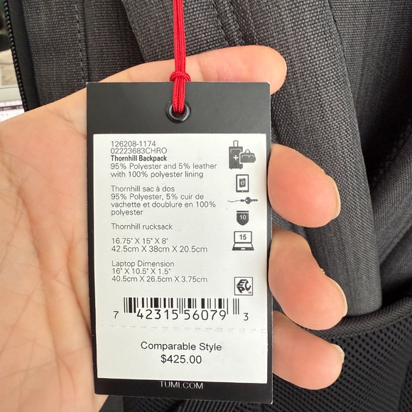 Tumi Gray Ballistic Nylon Thornhill Rucksack Backpack 02223683CHRO - Picture 16 of 16